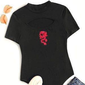SHEIN Dragon Print Cut Out Bodysuit